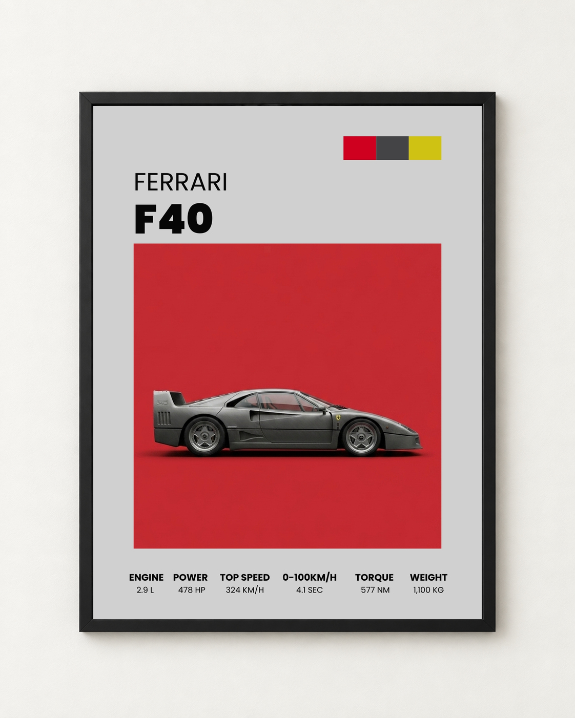 Ferrari F40 Özel Tasarım Araba Posteri / Çerçeveli Duvar