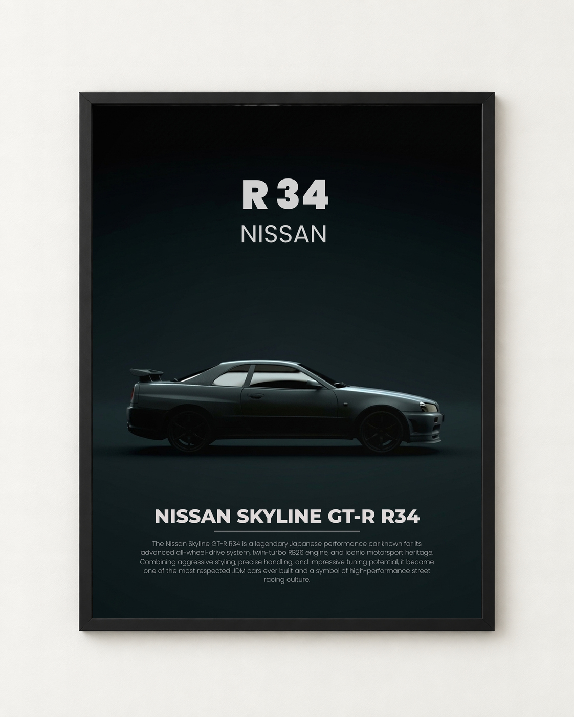 Nissan Skyline GT-R R34 (Gece) Özel Tasarım Araba Posteri / Çerçeveli Duvar